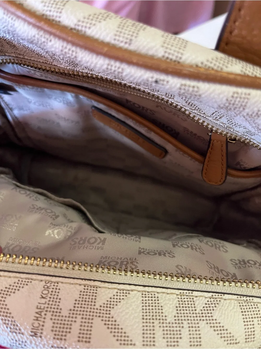 Michael Kors Beige and Brown Studded MK Logo Backpack